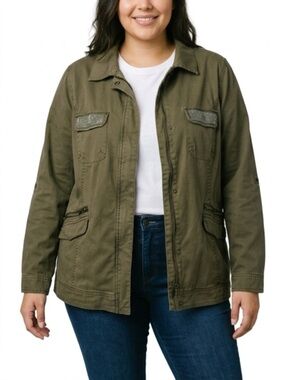 Torrid Olive Army Utility Jacket Rhinestone Embellished Pockets Size 2